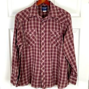 Wrangler Western Cowboy Long Sleeve Button Down Shirt Pearl Snaps Mens XXL